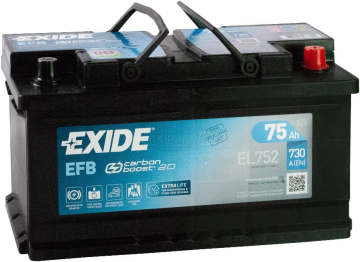Аккумулятор EXIDE Start-Stop EFB 75R EL752 75Ач 730А обр. пол.