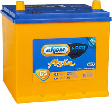 Аккумулятор АКОМ ASIA EFB 65R 65Ач 700А обр. пол.