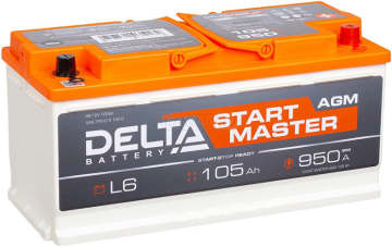 Аккумулятор DELTA START MASTER AGM 105R 950A 392х175х190 105Ач обр. пол.