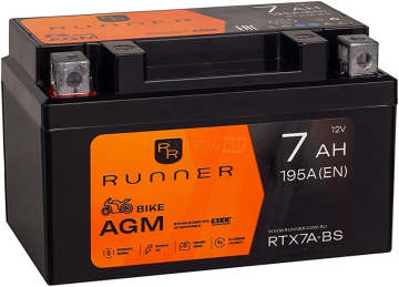 Аккумулятор RUNNER RTX7A-BS 7Ач 195А прямая пол.