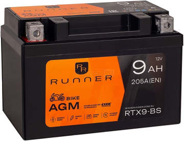 Аккумулятор RUNNER RTX9-BS 9Ач 205А прямая пол.