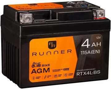 Аккумулятор RUNNER RTX4L-BS 4Ач 115А обр. пол.