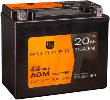 Аккумулятор RUNNER RTX20HL-BS 20Ач 310А обр. пол.