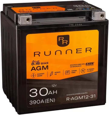 Аккумулятор RUNNER R-AGM12-31 30Ач 390А обр. пол.