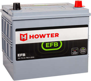 Аккумулятор HOWTER EFB ASIA 75R 75Ач 760А обр. пол.