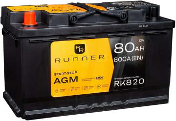 Аккумулятор RUNNER AGM 80L RK820 800A 315х175х190 80Ач прямая пол.