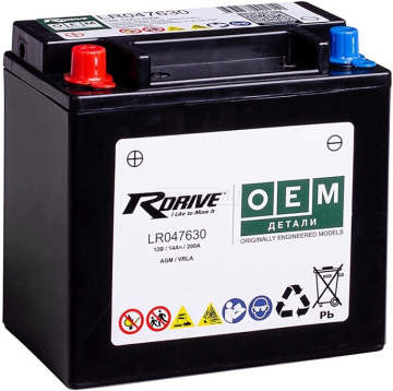 Аккумулятор RDRIVE OEM YTX14-BS (LR047630 JAGUAR LAND ROVER) 14Ач 200А прямая пол.
