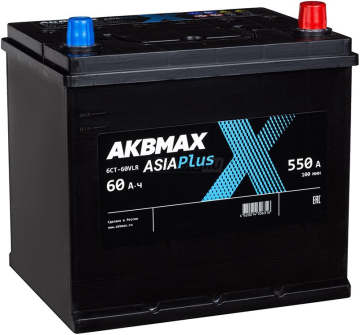 Аккумулятор AKBMAX Asia PLUS 60R 60Ач 550А обр. пол.
