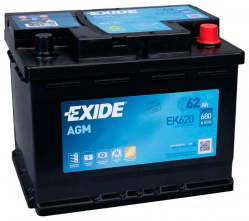 Аккумулятор EXIDE Start-Stop AGM 62R EK620 62Ач 680А обр. пол